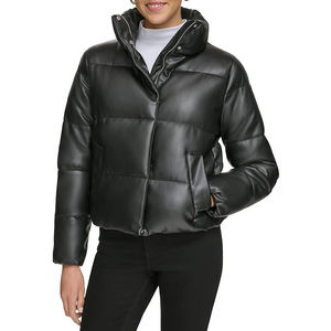 Veste en cuir d'agneau véritable matelassée, veste bomber d'hiver bicolore, rembourrage en duvet, veste en cuir matelassée de luxe, vestes pour femmes - Product Image 5