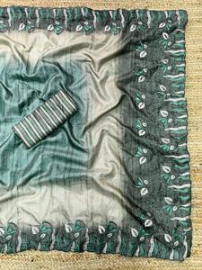 Elegante Sari Indio de Diseño Bollywood, Sari Étnico de Seda Tussar Semi Suave y Lisa con Estampado Digital para Fiesta y Bordado - Product Image 6