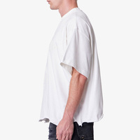 T-shirt ample pour homme, blanc, style grunge, imprimé délavé et flou, effet usé, ourlet brut, coupe oversize