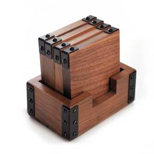 New Arrival Round Shape Wooden <b>Coaster</b> <b>With</b> <b>Holder</b> For Home Hotel Office Tabletop Tea & Coffee Serving Mats & Pads - Product Image 2