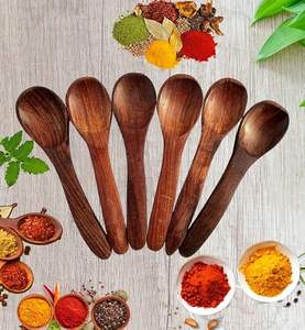 Ensemble de cuillères en bois écologiques faites à la main avec logo personnalisé pour les fêtes, la maison et les cuisines d'hôtel - Design classique plaqué or - Product Image 4