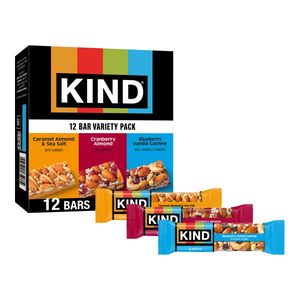 KIND Variety Pack, High Fiber <b>Snacks</b>, Blueberry Vanilla Cashew, Caramel Almond & Sea Salt, Cranberry Almond, 12 Count - Product Image 1