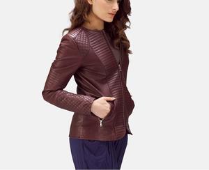 Nouvelle veste en cuir véritable NewSkin de couleur bordeaux élégante pour femmes, design tissé emblématique pour l'automne et l'hiver, veste en cuir pour femmes - Product Image 5