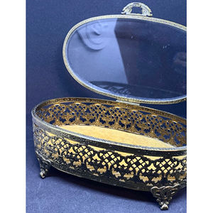 Reasonable Price Antique Finished Oval Shape Beveled Glass <b>Box</b> Metal Brass Border Custom Size For <b>Jewelry</b> Keepsake Glass <b>Box</b> - Product Image 2