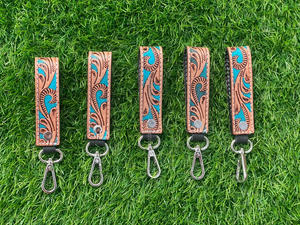 Porte-clés en cuir taillé sculpté à la main Porte-clés en cuir imprimé floral gaufré Accessoires en cuir taillé Porte-clés mignons pour hommes - Product Image 3