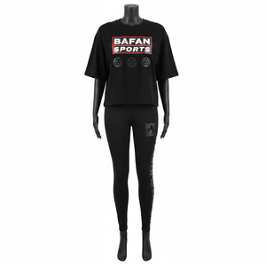 Conjunto de Camiseta de Algodón Premium de 300 g/m² y Leggings de 260 g/m², con Logotipo 3D Personalizado, Paneles de Hombro Acanalados, Ropa Deportiva para Yoga y Gimnasio - Product Image 6