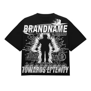 เสื้อยืดวินเทจสีดำสำหรับผู้ชายและผู้หญิงเสื้อยืดผ้าฝ้าย100% พิมพ์ลายรอยแตกคอกลมขนาดใหญ่250กรัมทรงหลวมตามสั่ง - Product Image 5