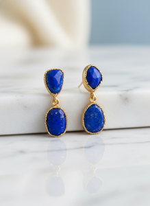 Boucles d'oreilles pendantes en argent sterling 925 plaqué or 18 carats, lapis-lazuli naturel, fabrication artisanale |   Boucles d'oreilles de luxe pour femmes pour les fêtes de mariage - Product Image 5