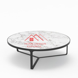 Mesa de Centro de Mármol Italiano con Acabado Dorado, Muebles de Diseño para Sala de Estar, Mesa de Centro de Mármol y Metal - Product Image 6