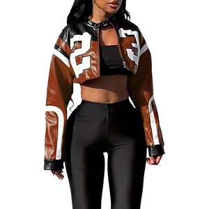 Offre Spéciale femmes imprimé recadrée en cuir véritable Bomber veste respirant automne Street Style manteau court sur un coût raisonnable - Product Image 1