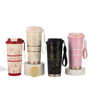 New Title 316 Stainless Steel Insulated Travel <b>Mug</b> Straw <b>Large</b> Capacity Elegant Lily Valley Design Luxury Portable Water Bottle - Product Image 5