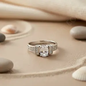 Anillo Boho Hecho a Mano en Plata 925 con Topacio Ovalado Blanco, Piedra Natural Romántica con Certificado IGI, Joyería de Regalo para Mujer - Product Image 1