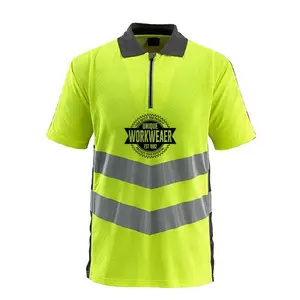 Polo de seguridad reflectante de alta visibilidad, camisas de trabajo de construcción con cuello levantado de bolsillo, OEM, hechas a medida - Product Image 1