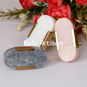 Perillas de mármol ovaladas modernas de lujo con incrustaciones de latón, almacenamiento ecológico, herrajes para puertas de madera, dormitorio, hoteles, artesano decorativo Bela - Product Image 3
