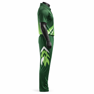 Conjunto de Uniforme de Cricket Unisex Personalizado, Sublimado, Color Verde con Bloques de Color, Manga Corta, Pantalones con Cintura Elástica, Absorbe la Humedad, Deportivo - Product Image 3