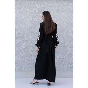 Beautiful <b>Black</b> Chic Embroidered 100% Cotton Kaftan V- Neck <b>Full</b> <b>Length</b> Boho Kaftan Type Maxi <b>Dress</b> - Product Image 2