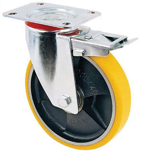Ruota Girevole per Carrelli in Poliuretano con Freno Art.24 Diametro 125 mm - Piastra 100x mm - Product Image 1