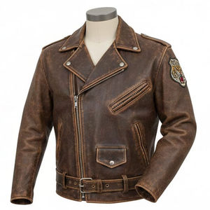 Chaqueta de Motero de Cuero Genuino Desgastado Estilo Vintage 2026, con Bordado Personalizado de Calavera Wild Rebels, Chaqueta Moto Ajustada de Lona Estilo Punk para Hombre - Product Image 1