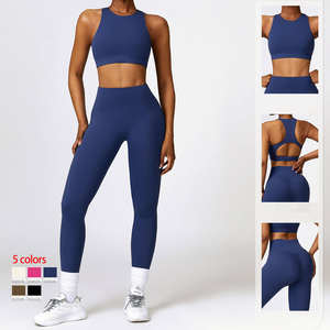 Pantalon de Yoga taille haute pour femme sans couture Stretch collants de gymnastique fermeture à la taille élastique Leggings à motif solide pour vêtements de sport d'entraînement - Product Image 5