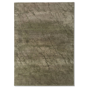 Tapis Urban Pause Kavi Green en laine nouée à la main et soie de bambou, motif abstrait pour usage domestique - Eskm-106 - Product Image 1