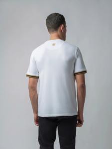 T-shirt blanc HD imprimé au dos pour hommes à la mode vente en gros Supima coton Spandex Tee col en nid d'abeille côtes poignets en tricot plat Design vierge - Product Image 3