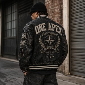 ONEAPEX Custom Black Acid Wash Distressed Vintage Letterman Hooded Breathable Winter <b>Jacket</b> Chenille Patch Streetwear OEM ODM - Product Image 3