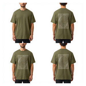 T-shirt pour homme en coton vert olive imprimé DTF, motif topographique, coupe oversize, tendance - Product Image 3