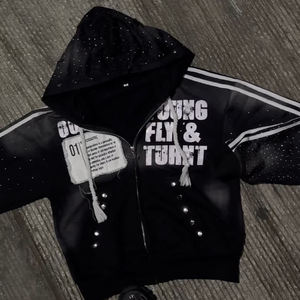 Premium Quality 2026 New Design Breathable 100% Cotton Slim Fit Winter Hoodies Sweatpants Sets Acid Wash Rhinestone Tracksuit - Product Image 3
