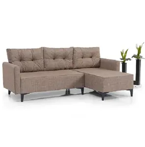 Sofa bentuk L berlapis kain Linen desain Modern bergaya untuk ruang tamu penggunaan ganda duduk