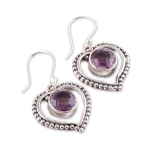 Factory Price 925 Sterling <b>Silver</b> Purple Amethyst <b>Heart</b> Faceted Round Gemstone Handmade Charm Drop Dangle <b>Earring</b> - Product Image 2