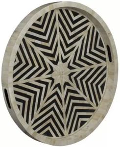 Plateau de forme ronde incrusté de nacre, plateau de service personnalisé avec incrustation de logo MOP, plateau de service personnalisé de style vintage, nouvel arrivage - Product Image 6