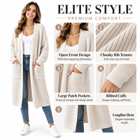 Pull ample pour femme, cardigan de couleur unie, veste longue en tricot avec poches, style ouvert, respirant pour l'hiver