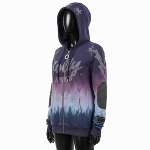 Sweat à capuche zippé en molleton brossé de haute qualité pour femmes, mélange de coton doux, couleur dégradée avec logo en strass, sweat à capuche zippé basique personnalisé - Product Image 4