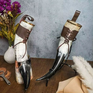 Large Eco-Friendly Viking <b>Drinking</b> <b>Horn</b> with Animal Style Leather Holder Premium Quality Accepts Custom Sizes - Product Image 1