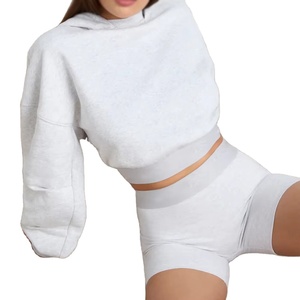 Customised Logo 100% Cotton Oversized Crop Drop Shoulder Hoodie Women Pullover with Embroidery Hole Detail <b>Raw</b> Hem Short Length - Product Image 4