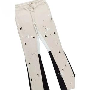 Conjuntos de pantalones de chándal acampanados y Sudadera con capucha personalizados, chándales con patrón de salpicaduras para hombres, chándales de calle de algodón 100% de Color blanco - Product Image 5