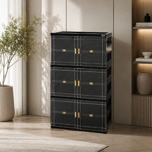 Nandos Smartbox 3 Stack <b>Black</b>, a stylish and functional plastic <b>cabinet</b>/wardrobe/closet storage solution for every purpose - Product Image 1