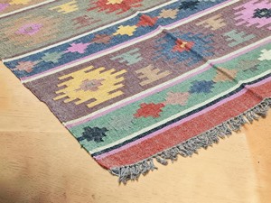Alfombra de área de tejido plano con patrón geométrico, lana acrílica, rectangular, estilo bohemio, base de yute, decoración para sala de estar - Product Image 1