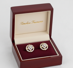 Boucles d'oreilles de mariée de haute qualité, clous géométriques ronds en or et diamants - Product Image 4