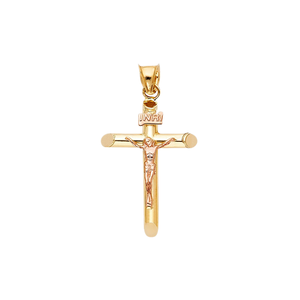 Colgante de crucifijo chapado en oro de dos tonos de 14K, Cruz de doble tono elegante para hombres y mujeres, joyería simbólica cristiana con infusión de circón - Product Image 1