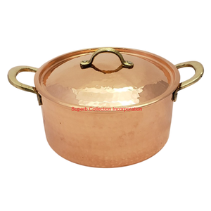 Marmite en cuivre martelé à la main de qualité supérieure avec poignées en laiton et couvercle ustensiles de cuisine traditionnels durables pour la décoration intérieure - Product Image 1