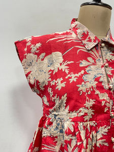 Débardeur d'été pour femme 100 % coton style japonais col en V imprimé floral écologique boutonné devant 220g coupe courte - Product Image 2