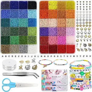 3mm 8/0 16000pcs Diy Jewellery Pony Glass Seed Bead Set Letter Beads Crafts Making Bracelet Necklace Kit for Girls Kids