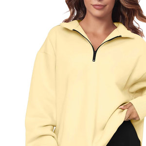 Vente en gros, sweat-shirt pour femme avec logo personnalisé, couleur unie, col montant, pull à capuche pour femme, pull à demi-fermeture éclair, sweat à capuche pour femme - Product Image 6