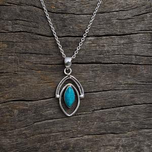 Marquise Shape <b>Silver</b> Turquoise Pendant Lightweight <b>Sterling</b> <b>Silver</b> <b>Cross</b> Flower Pattern Fine Charms Elegant Pendants - Product Image 5