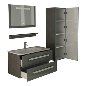 Juego de Muebles de Baño Gris Brillante ST. MORITZ con Iluminación LED, Gabinete y Espejo, Incluye Lavabo de Cerámica - Product Image 3