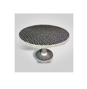 Venta exclusiva de incrustaciones de hueso hechas a mano en muebles de calidad estándar forma redonda diseño blanco y negro MOP incrustaciones mesa de centro lateral - Product Image 4