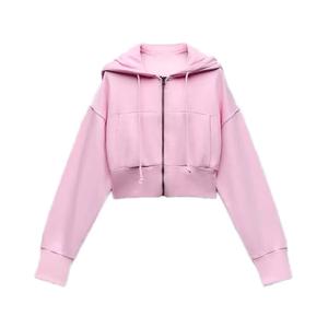 High-quality breathable 300 Grams <b>Velour</b> 100% Polyester Eco-Friendly Women's Hoodie Custom-made Short Autumn Winter Pullover - Product Image 2