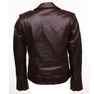 Chaqueta de cuero de piel de oveja de alta calidad para hombre, estilo motorista con cinturón de cintura con cuello levantado, chaqueta Formal de cuero de color sangre con estilo - Product Image 2