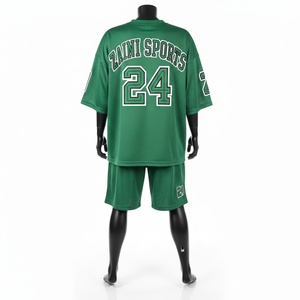 High Quality <b>Men</b> Mesh Jersey <b>Short</b> Set Soft Polyester Fabric Athletic Fit <b>Green</b> Custom Heat Transfer Logo Mesh Jersey <b>Short</b> Set - Product Image 2